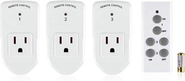Wireless Remote Control Electrical Outlet Switch for Lights, Fans, Christmas Lights, Small Appliance, Long Range White (Learning Code, 3Rx-1Tx) 1200W/10A