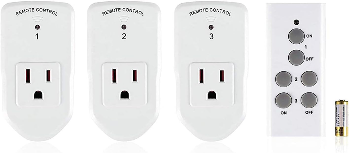 Wireless Remote Control Electrical Outlet Switch for Lights, Fans, Christmas Lights, Small Appliance, Long Range White (Learning Code, 3Rx-1Tx) 1200W/10A