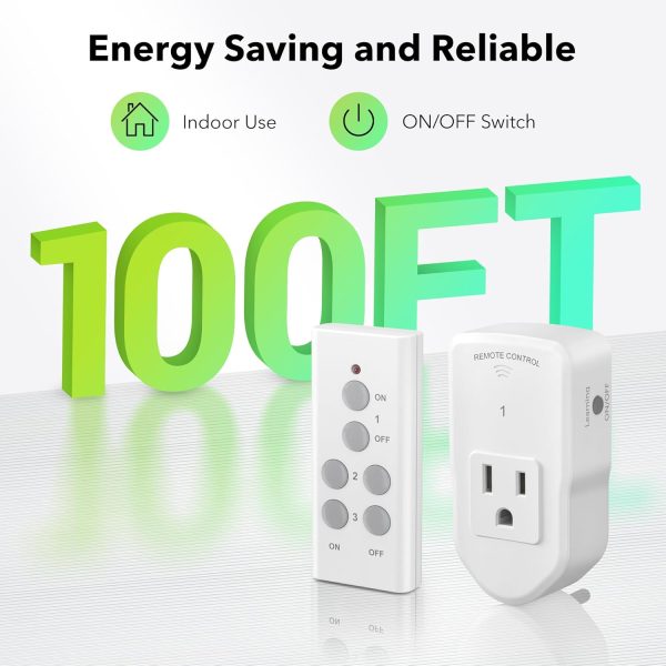 Wireless Remote Control Electrical Outlet Switch for Lights, Fans, Christmas Lights, Small Appliance, Long Range White (Learning Code, 3Rx-1Tx) 1200W/10A - Image 2