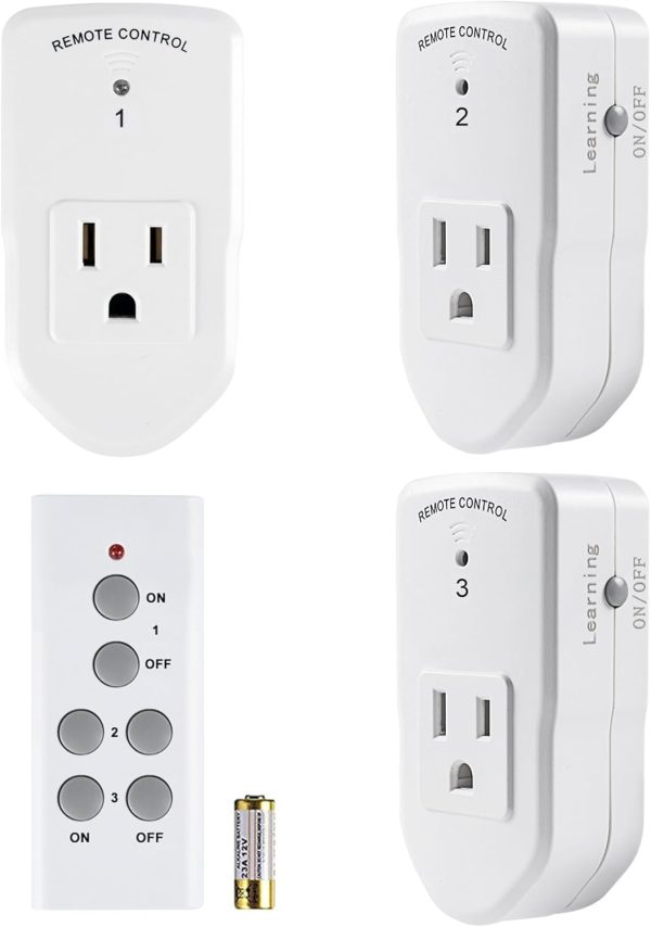 Wireless Remote Control Electrical Outlet Switch for Lights, Fans, Christmas Lights, Small Appliance, Long Range White (Learning Code, 3Rx-1Tx) 1200W/10A - Image 8