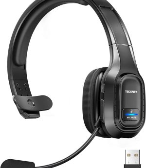 TECKNET Trucker Bluetooth Headphones with Microphone Noise Canceling Wireless On Ear Headset, Hands Free Wireless Headset for Cell Phone Computer Office Home Call Center Skype (Black)