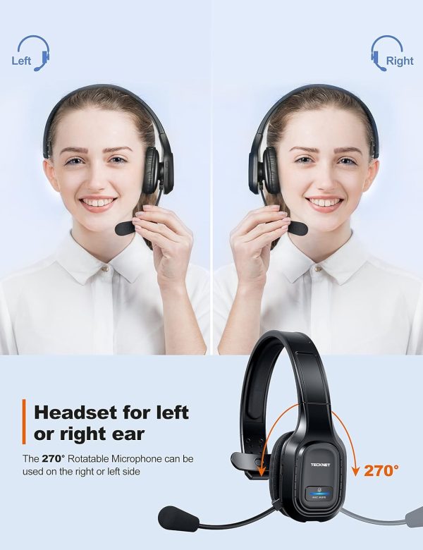 TECKNET Trucker Bluetooth Headphones with Microphone Noise Canceling Wireless On Ear Headset, Hands Free Wireless Headset for Cell Phone Computer Office Home Call Center Skype (Black) - Image 4
