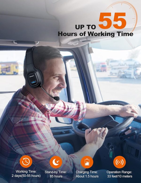 TECKNET Trucker Bluetooth Headphones with Microphone Noise Canceling Wireless On Ear Headset, Hands Free Wireless Headset for Cell Phone Computer Office Home Call Center Skype (Black) - Image 5