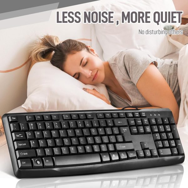 Wired Computer Keyboard, Plug Play USB, Silent-Touch Chiclet Keys, Large Number Pad, LED Indicators，Ergonomic, Foldable Stands,Anti-Wear Letters Full Size Keyboard,for Windows Mac PC Laptop(black) - Image 4