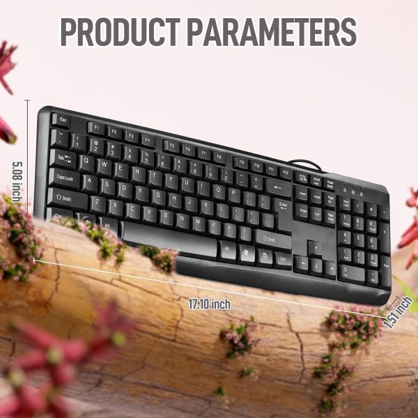 Wired Computer Keyboard, Plug Play USB, Silent-Touch Chiclet Keys, Large Number Pad, LED Indicators，Ergonomic, Foldable Stands,Anti-Wear Letters Full Size Keyboard,for Windows Mac PC Laptop(black) - Image 5
