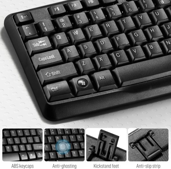 Wired Computer Keyboard, Plug Play USB, Silent-Touch Chiclet Keys, Large Number Pad, LED Indicators，Ergonomic, Foldable Stands,Anti-Wear Letters Full Size Keyboard,for Windows Mac PC Laptop(black) - Image 6