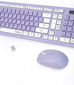 Wireless Keyboard and Mouse Combo, Full-Sized Wireless Keyboard and Adjustable DPI Mouse, 2.4GHz USB Receiver, Wireless Keyboard and Mouse for PC, Windows, Desktop, Laptop (Purple)